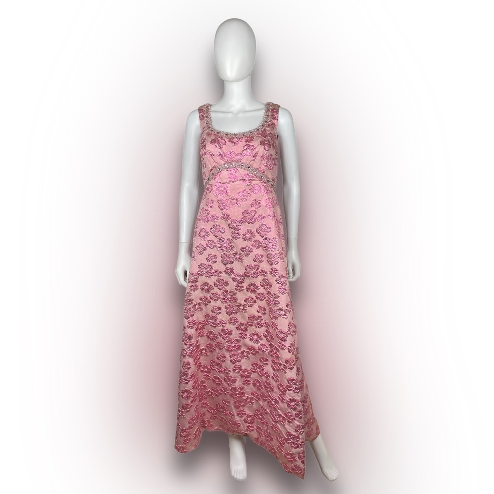 1960s Pink Metallic Floral Gown